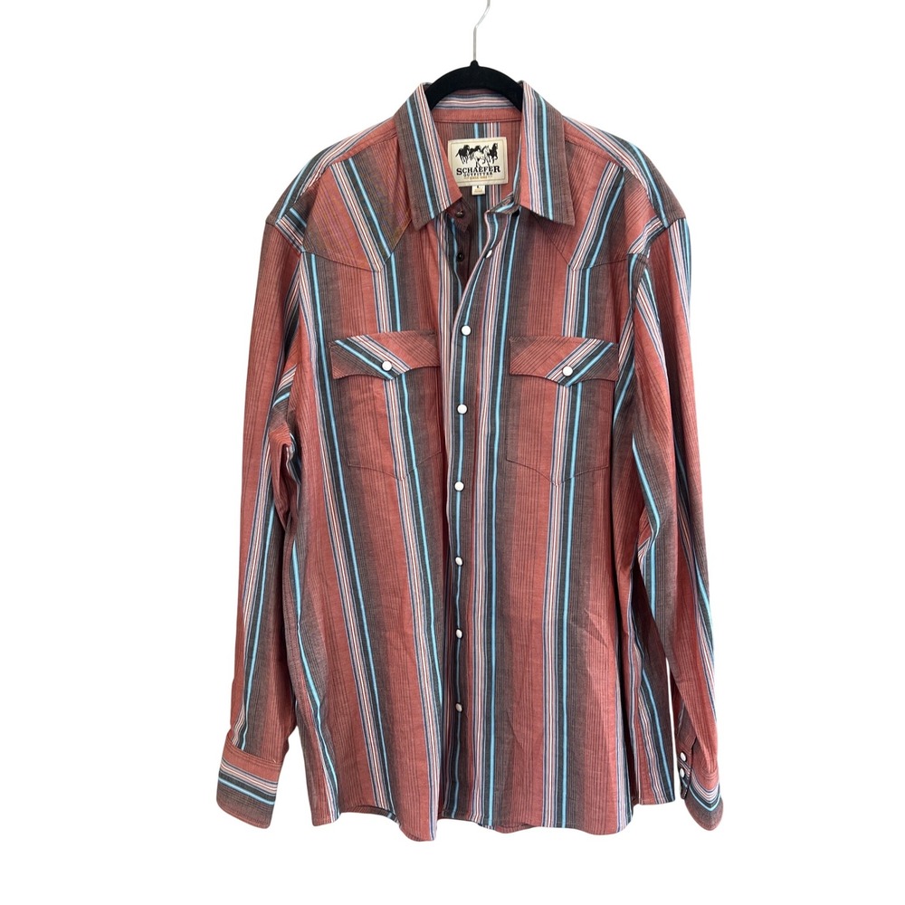 Schaefer Outfitter Mens Western Pearl Snap Shirt Red Blue‎ Striped Large L 2023